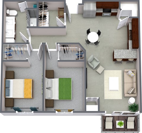 Floor plan for 2 beds, 1 bath, 1074 sqft